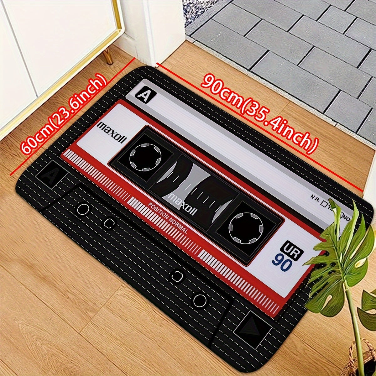 Retro Cassette Tape Design Soft Flannel Anti-Slip Rug Pad - Machine Washable, Rectangle, Braided Weave, Medium Pile, Machine Made Polyester, Non-Slip Backing for Kitchen, Bathroom, Indoor Entrance, Decorative Floor Mat for Li