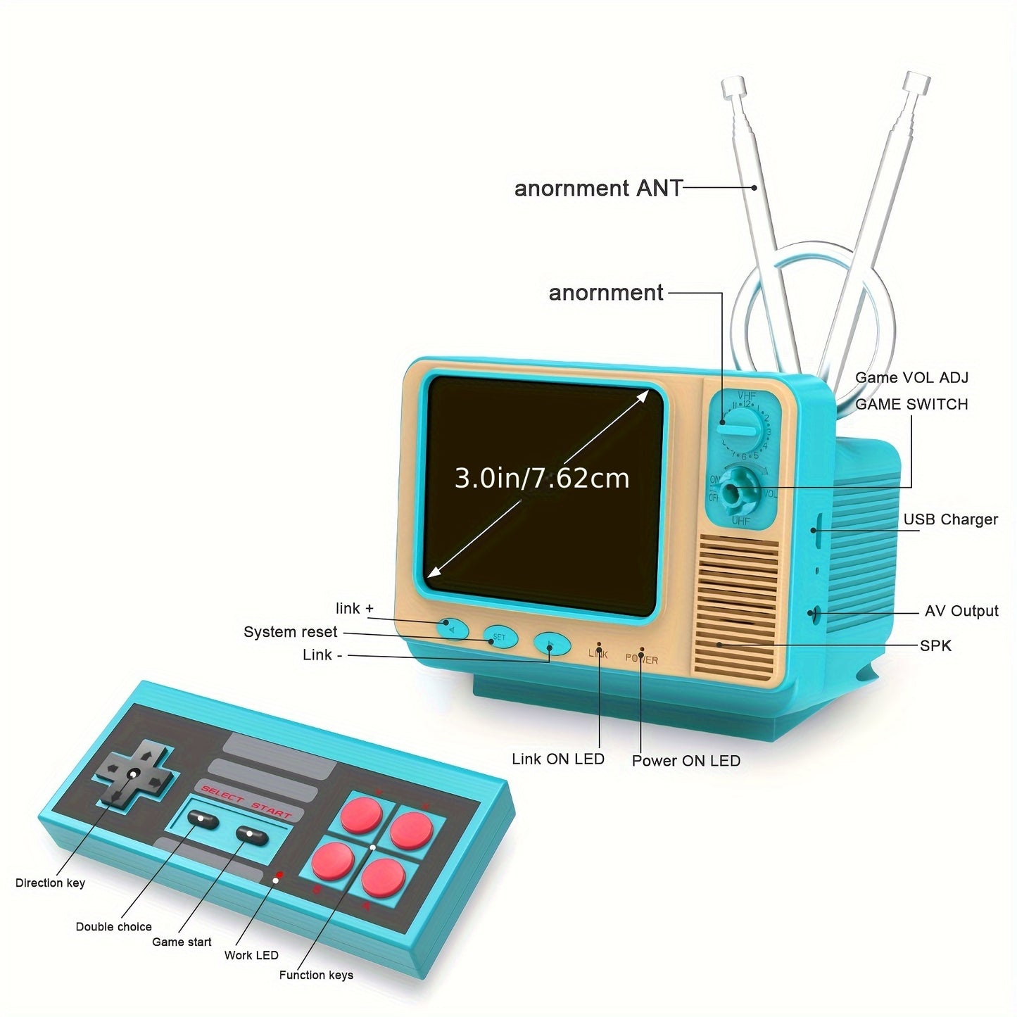 Retro Games Console GV300S Mini TV Style With Handheld Gamepad & AV Output - 3.0 Inch Screen Xmas Gift