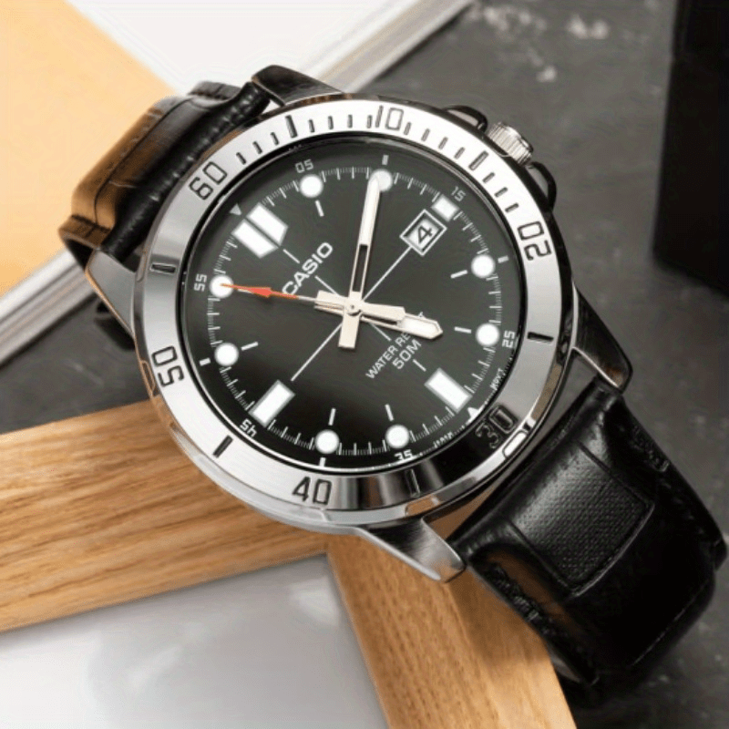 Casio Quartz Date Watch 50M Water Resistant Leather Strap