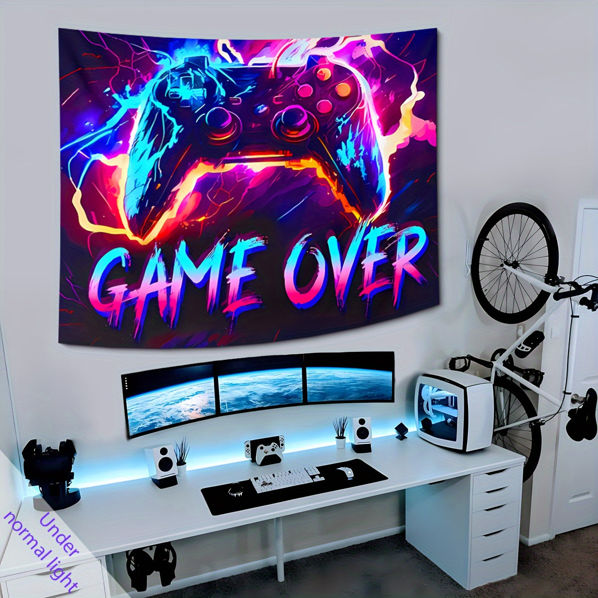 1pc Fluorescent Gaming Tapestry - Vibrant Gaming Theme, UV Blacklight Neon Lights - Ideal for Game Rooms, Dorms, Living Spaces - Enhance Your Home Decor with Dynamic Glow - Free Installation Kit Included