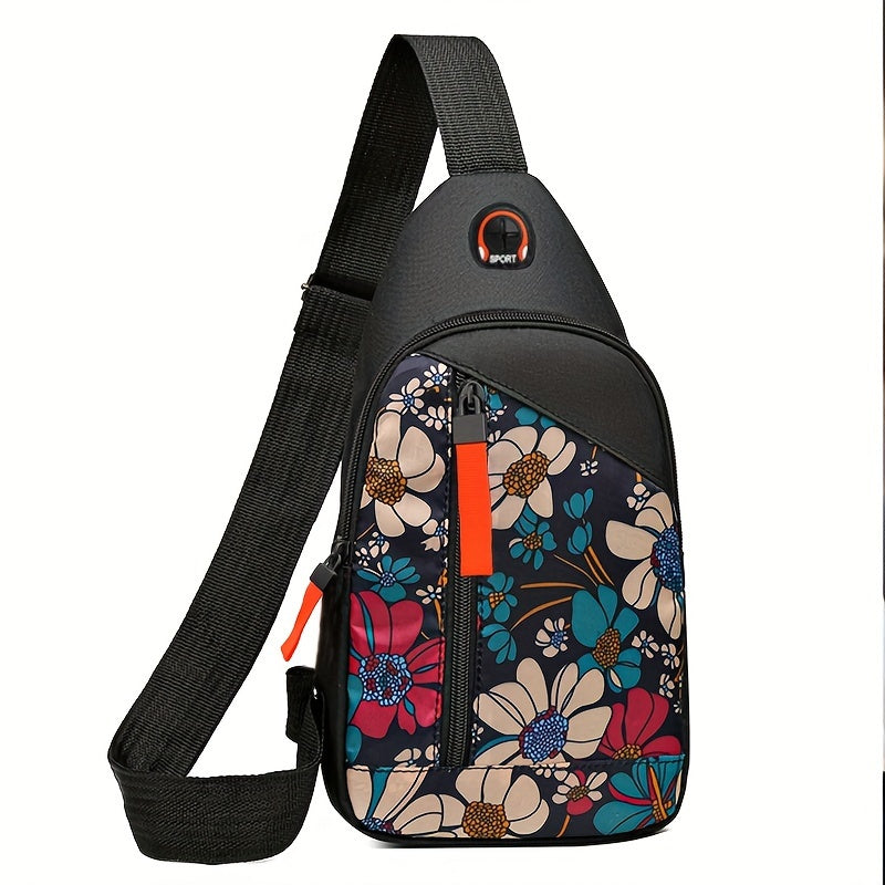 Floral Print Canvas Crossbody Bag Lightweight Shoulder Bag