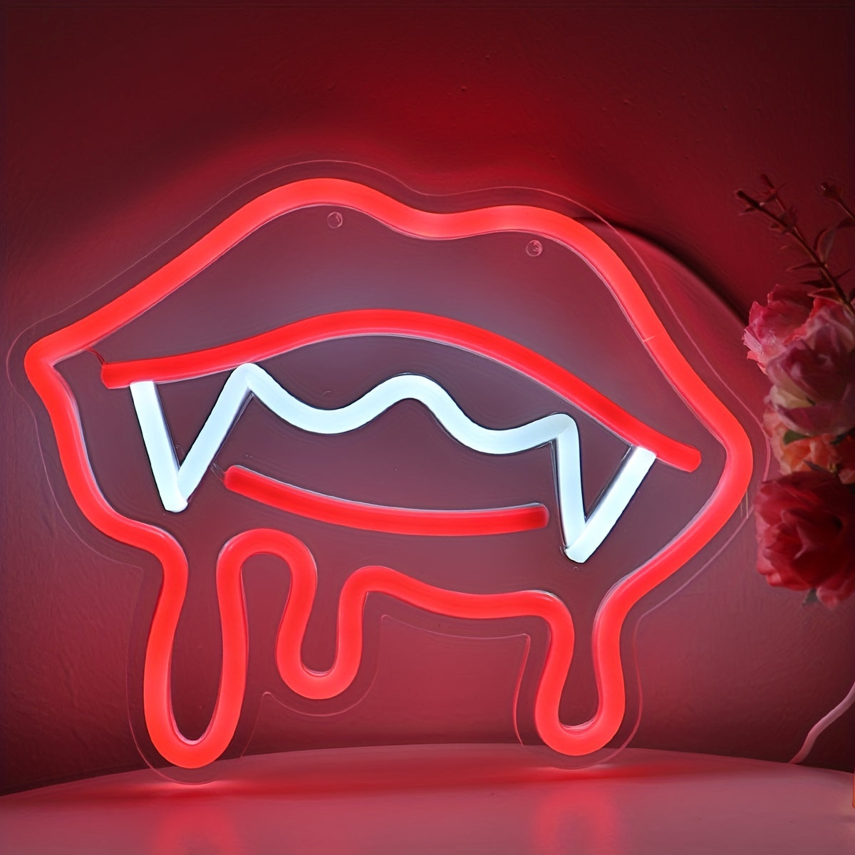 Vampire Lips LED Neon Sign - USB Powered Wall Art for Parties, Pubs & Clubs Decor, 9.84''x8.07''