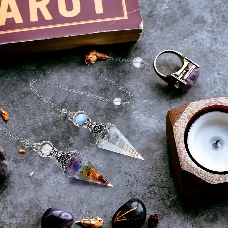1pc 7 Chakra Crystal Stone, Faceted Pendant Pendulum, Life Tree Pendulum For Divination, Wizardry