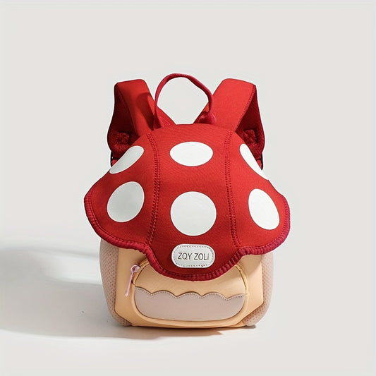 Chic Red Mini Backpack for Women - Cute Mushroom Design, Faux Leather with Faux Fur Accents, Zip Closure