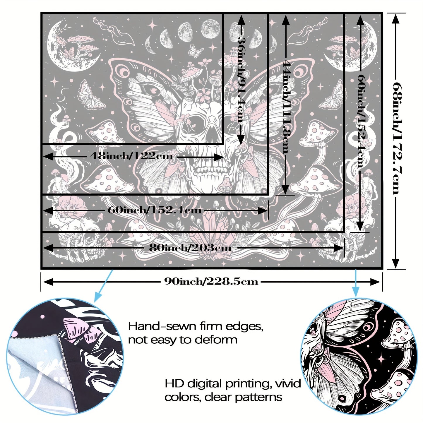 1pc Skull Floral Tapestry, Mushroom Skeleton Goth Tapestry Garden Aesthetic Tapestries For Bedroom Dorm Room Office Home Decor For Halloween