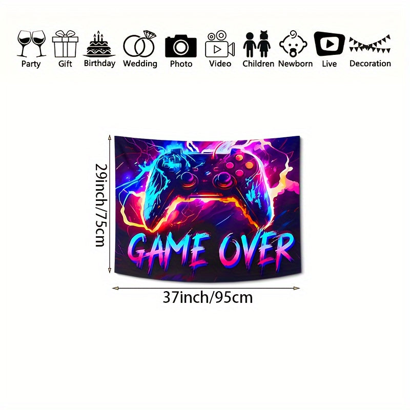 1pc Fluorescent Gaming Tapestry - Vibrant Gaming Theme, UV Blacklight Neon Lights - Ideal for Game Rooms, Dorms, Living Spaces - Enhance Your Home Decor with Dynamic Glow - Free Installation Kit Included
