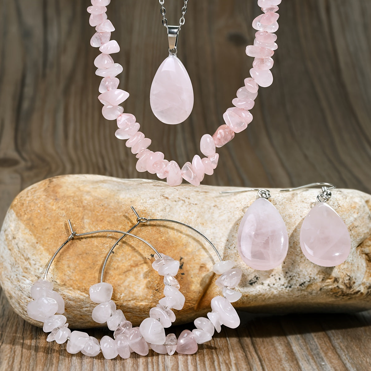 6pcs Irregular Purple Crystal Necklace Earrings Set, Bohemian Fashion, for Daily, Holiday, Gift