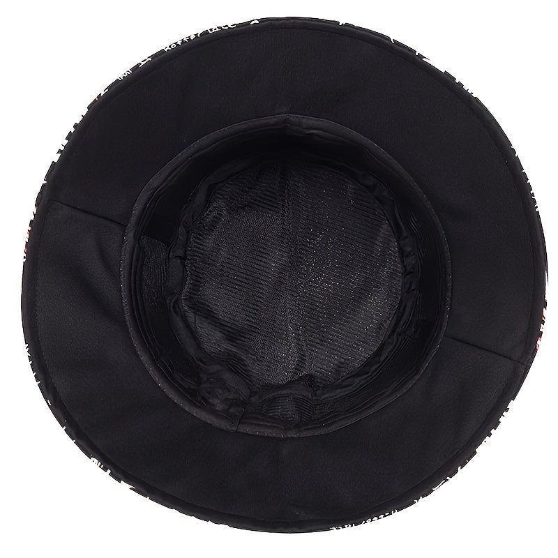 1 Men's "What" Graffiti-Style Bucket Hat - Streetwear Polyester, Hand-Washable, Black with Colorful Typography & Graphics, Perfect for Trendy Outfits