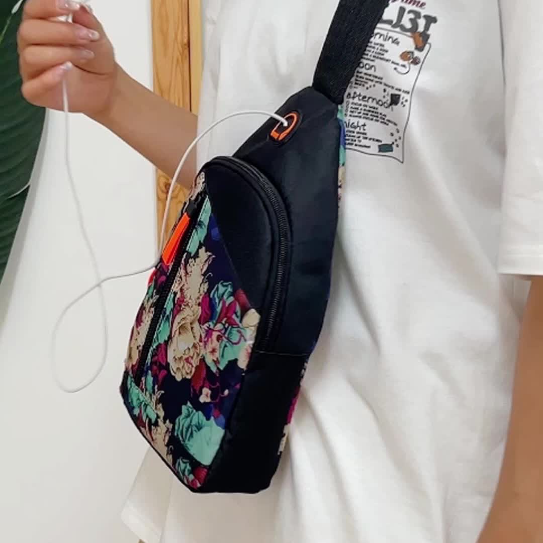 Floral Print Canvas Crossbody Bag Lightweight Shoulder Bag