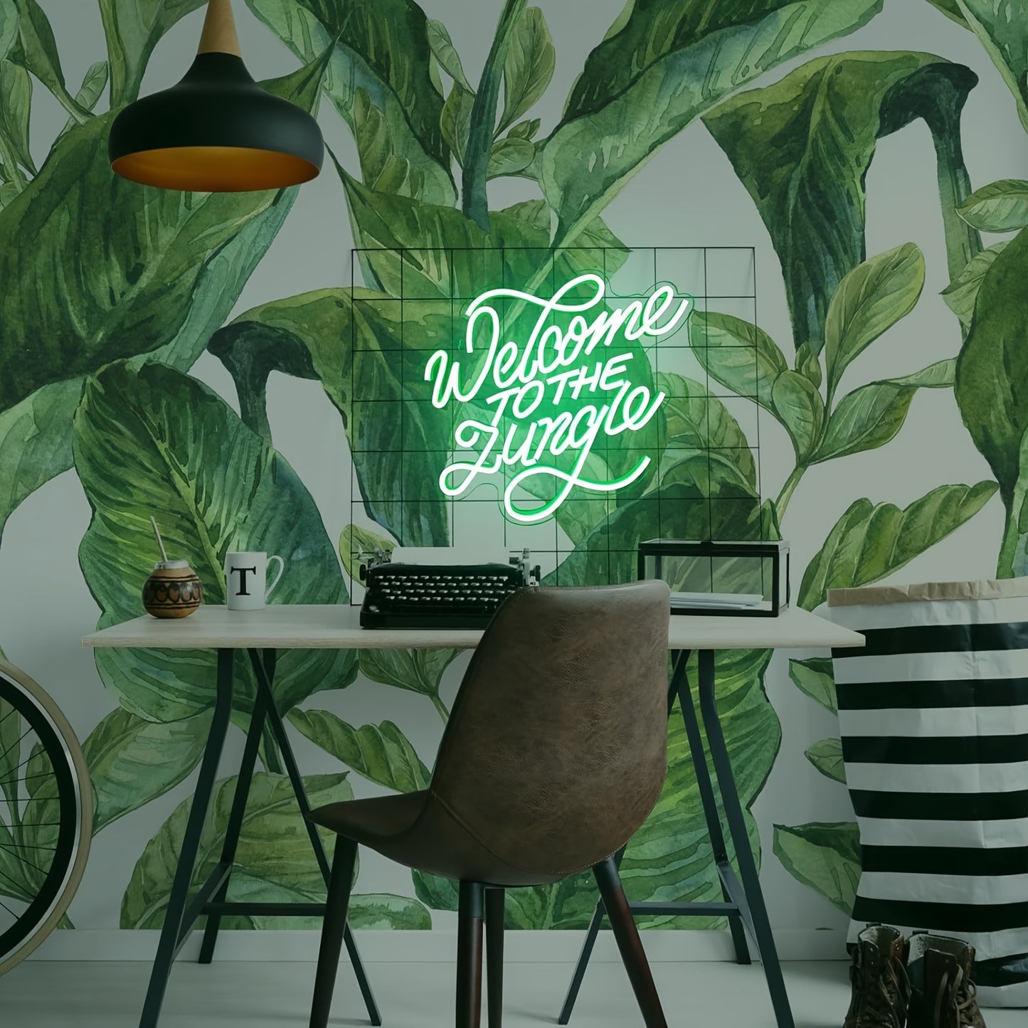 Welcome to the Jungle" Green LED Neon Sign - USB Powered, Wall-Mounted Light for Bedroom, Living Room, Party & Wedding Decor