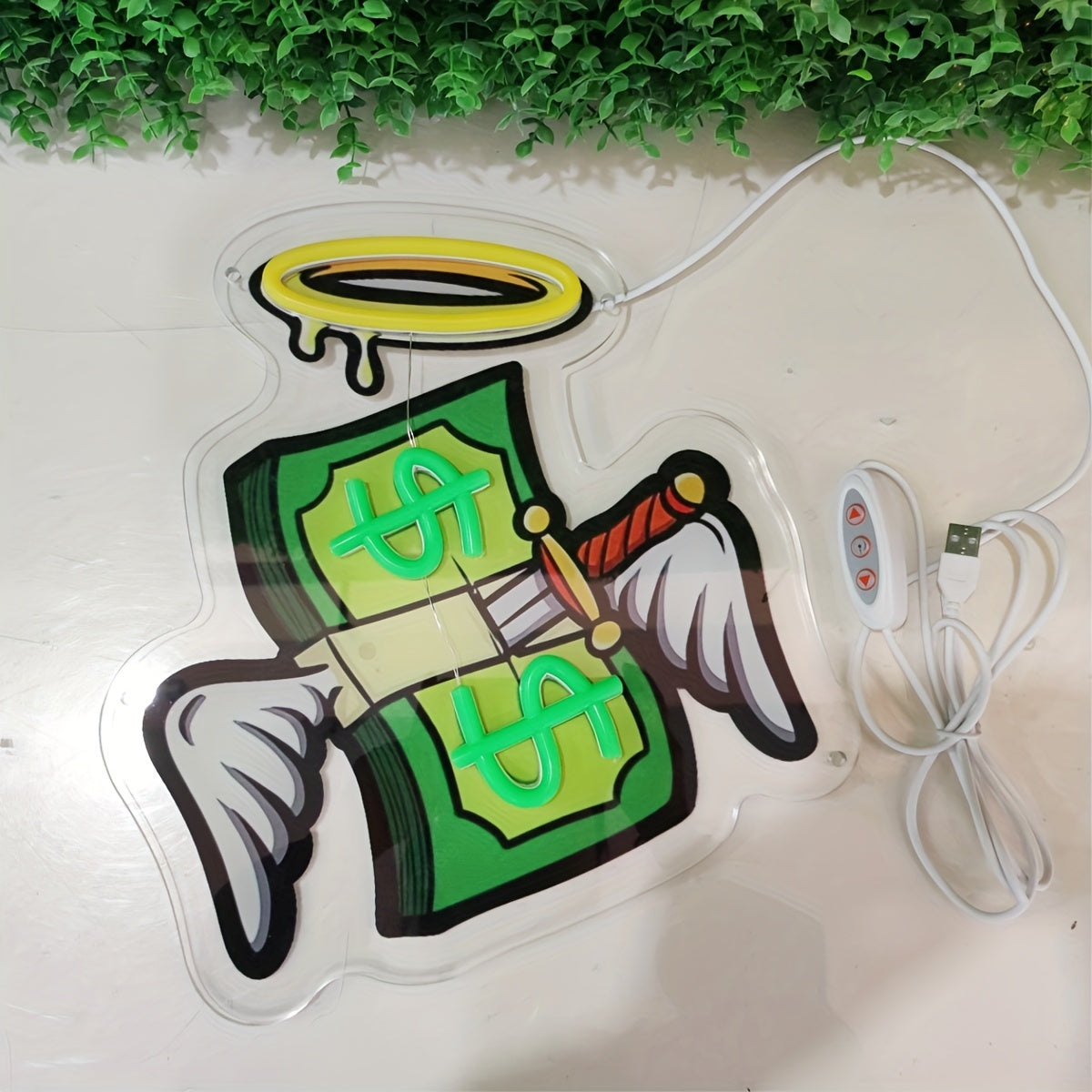 1pc Dollars And Wings LED Neon Sign Neon Wall And Table Decor, Light Up Signs USB Powered Neon Lights Signs, For Bedroom Room Bar Wedding Party Decoration