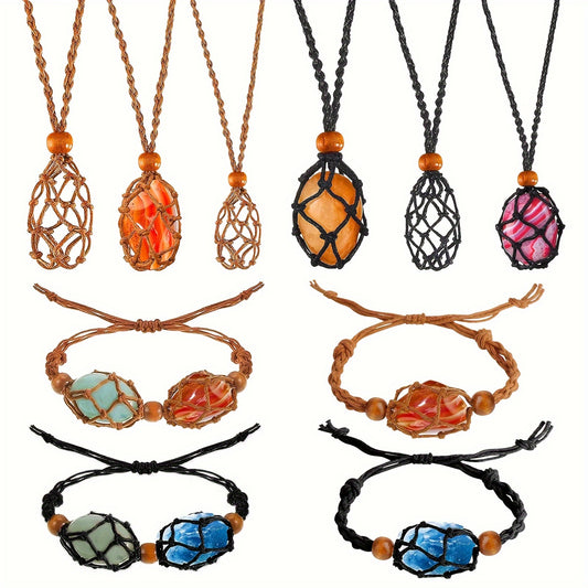 10pcs Crystal Necklace Bracelet Holder Cord, Adjustable Empty Stone Holder, Boho Cage Holder Rope for DIY Jewelry Making