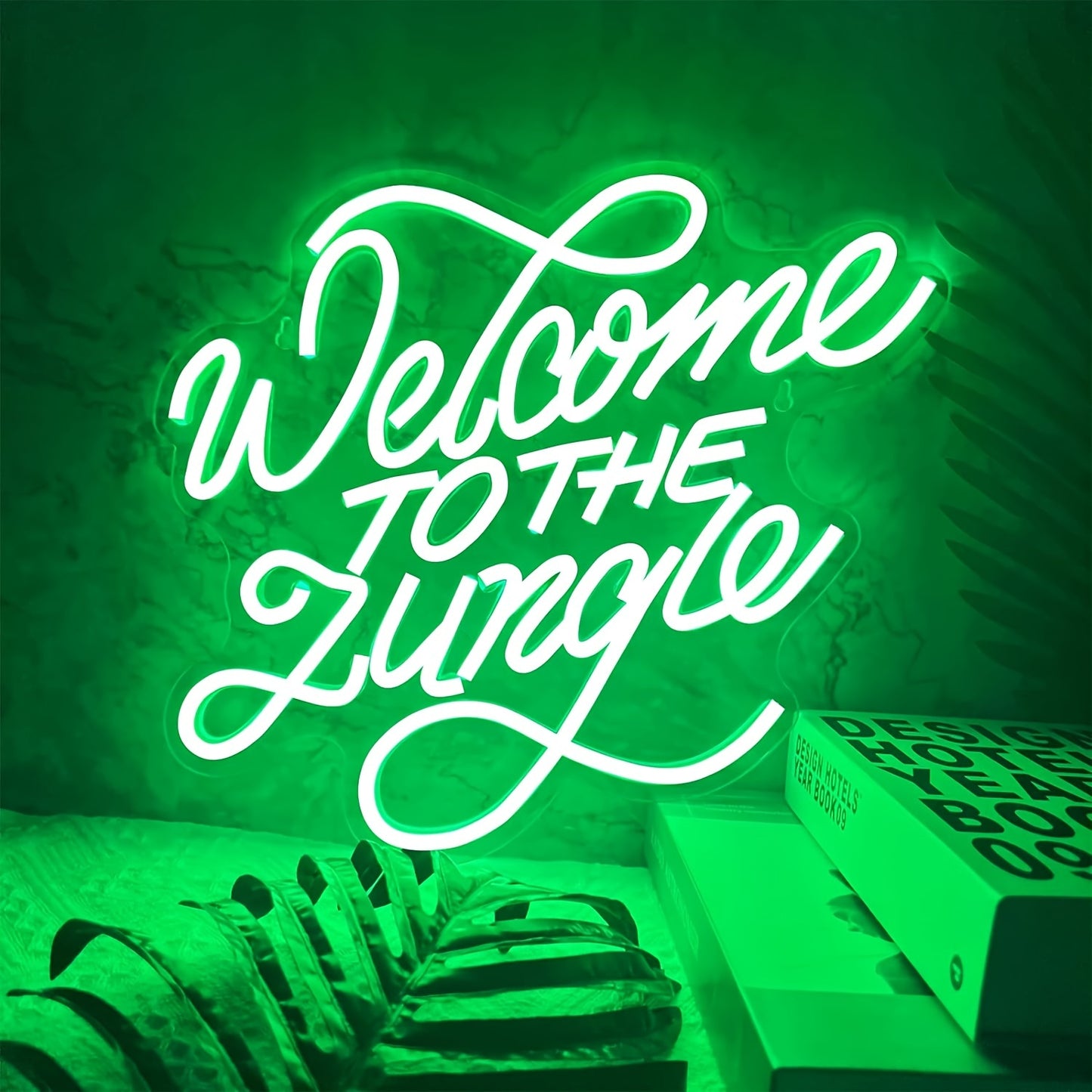 Welcome to the Jungle" Green LED Neon Sign - USB Powered, Wall-Mounted Light for Bedroom, Living Room, Party & Wedding Decor