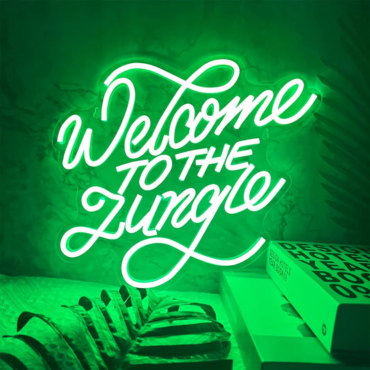 Welcome to the Jungle" Green LED Neon Sign - USB Powered, Wall-Mounted Light for Bedroom, Living Room, Party & Wedding Decor