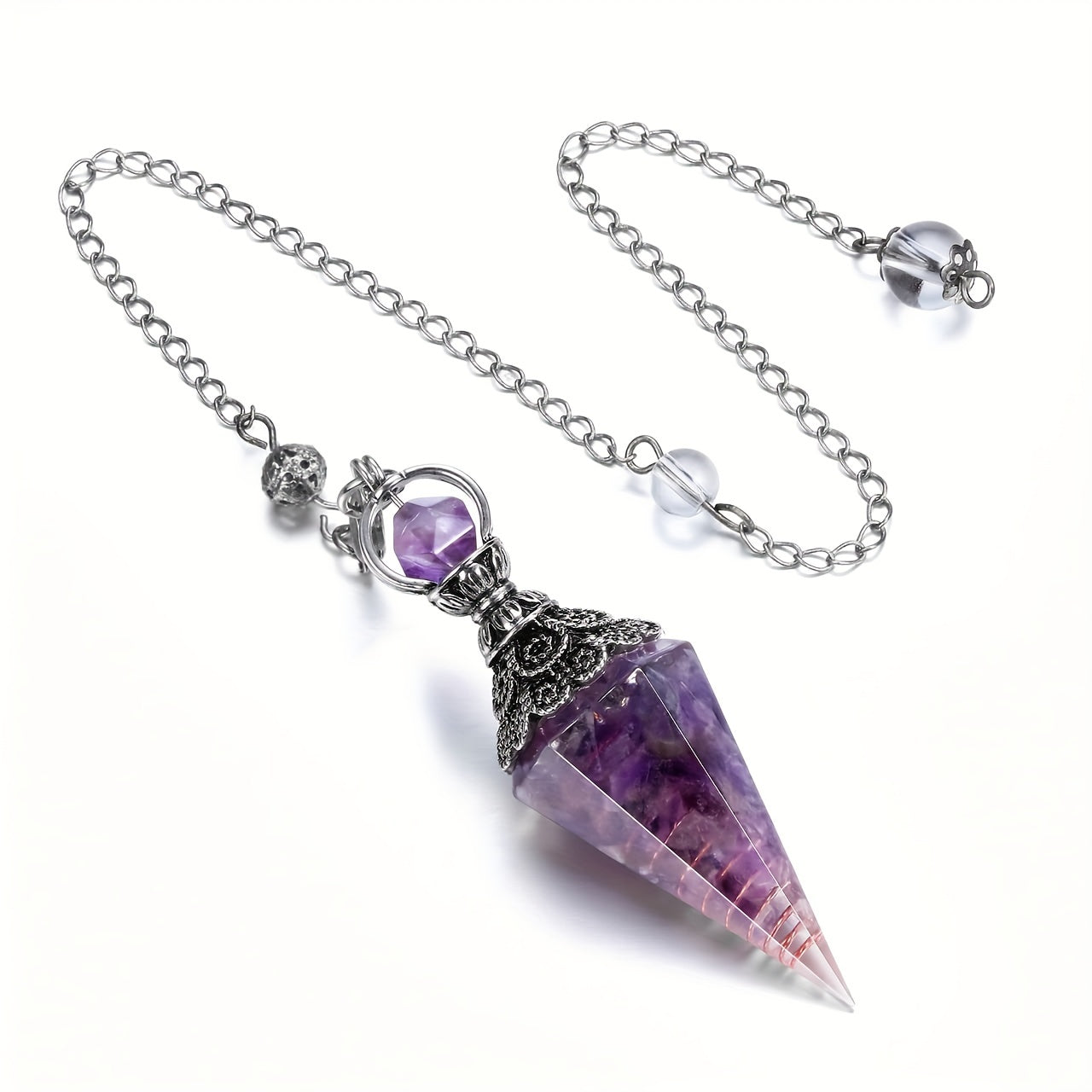 1pc Natural Amethyst, Aquamarine Chakra, Healing Aura Pendulum, 12 Crystal Point Pendant, With Hexagram Charm Spell, Balance Magnetic Field Dream Catcher