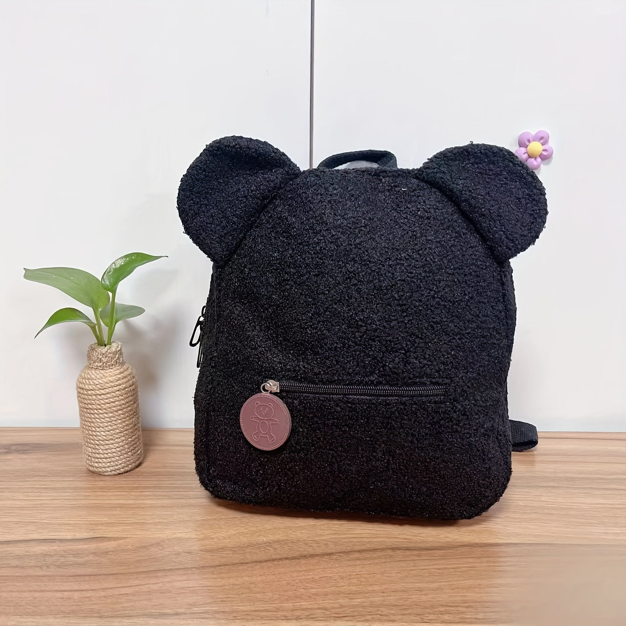 Personalised Womens Girls Cute Bear Pattern Backpack Plush Backpack for girls Custom Name Small Casual Shoulder Daypack Personalised Embroidery Cute Backpack for School Bear Ears Animal Plush Backpack Custom Name Small Backpa