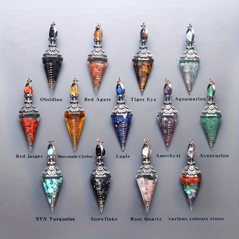 1pc 7 Chakra Crystal Stone, Faceted Pendant Pendulum, Life Tree Pendulum For Divination, Wizardry