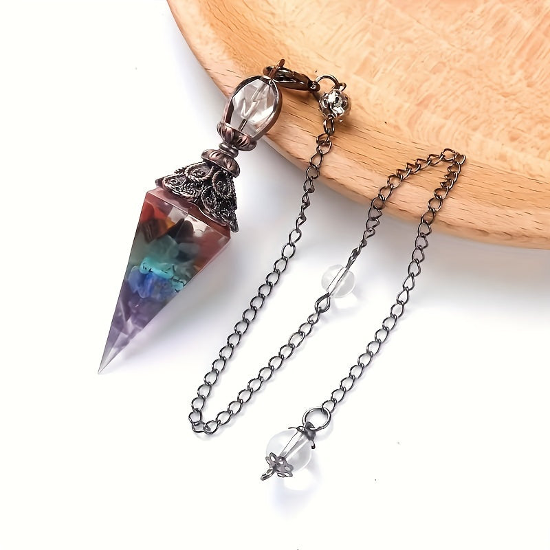 1pc 7 Chakra Crystal Stone, Faceted Pendant Pendulum, Life Tree Pendulum For Divination, Wizardry