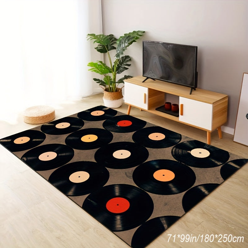 Crystal Velvet Black Vinyl Record Retro Music Enthusiast Carpet Commercial Home Decoration Carpet Store Bedroom Living Room Study Entrance Soft Earth Carpet Easy To Clean Anti-slip Waterproof Mat