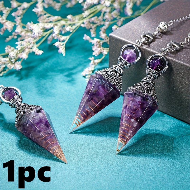1pc Natural Amethyst, Aquamarine Chakra, Healing Aura Pendulum, 12 Crystal Point Pendant, With Hexagram Charm Spell, Balance Magnetic Field Dream Catcher