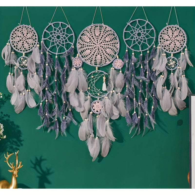 Bohemian Dream Catcher Wall Hanging Set of 5, European Style Home Decor, Feathered Handmade Dream Catchers for General Use, Universal Holiday Decor, No Electricity Required - 1 Set