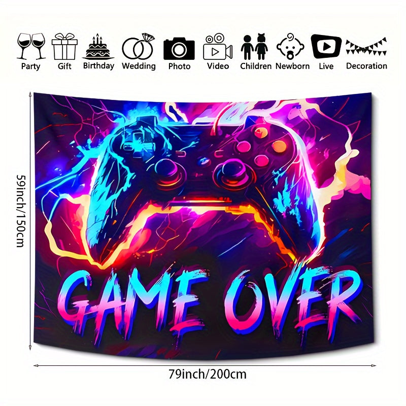1pc Fluorescent Gaming Tapestry - Vibrant Gaming Theme, UV Blacklight Neon Lights - Ideal for Game Rooms, Dorms, Living Spaces - Enhance Your Home Decor with Dynamic Glow - Free Installation Kit Included