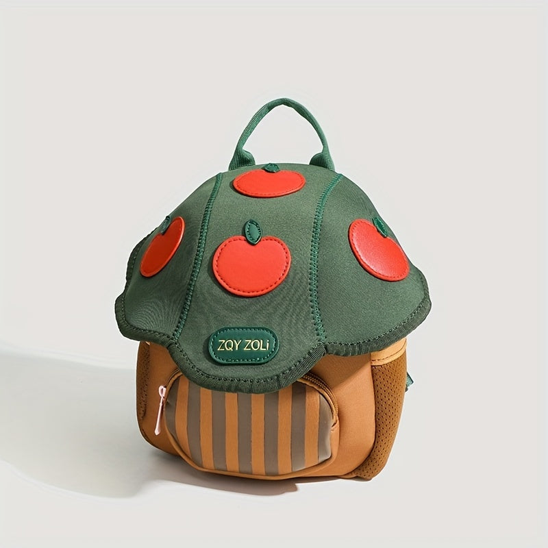 Chic Red Mini Backpack for Women - Cute Mushroom Design, Faux Leather with Faux Fur Accents, Zip Closure