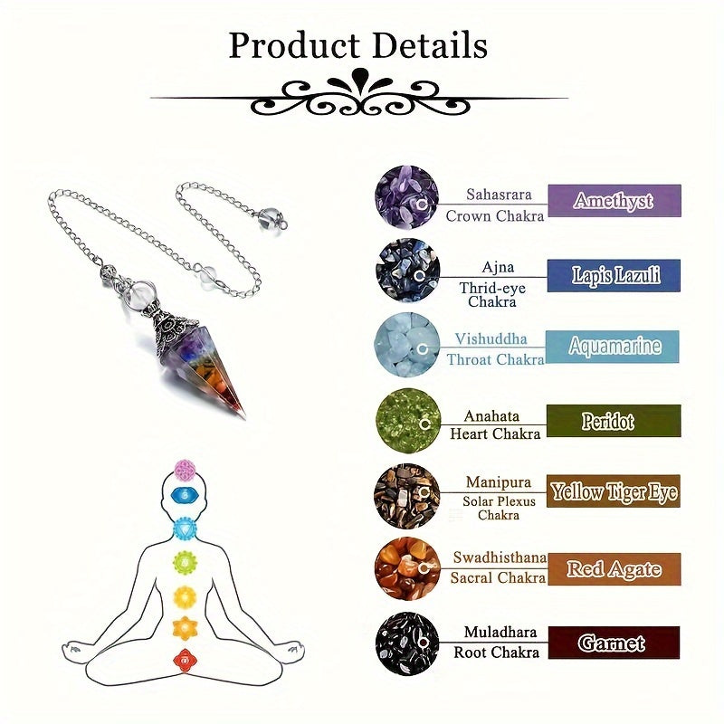 1pc 7 Chakra Crystal Stone, Faceted Pendant Pendulum, Life Tree Pendulum For Divination, Wizardry