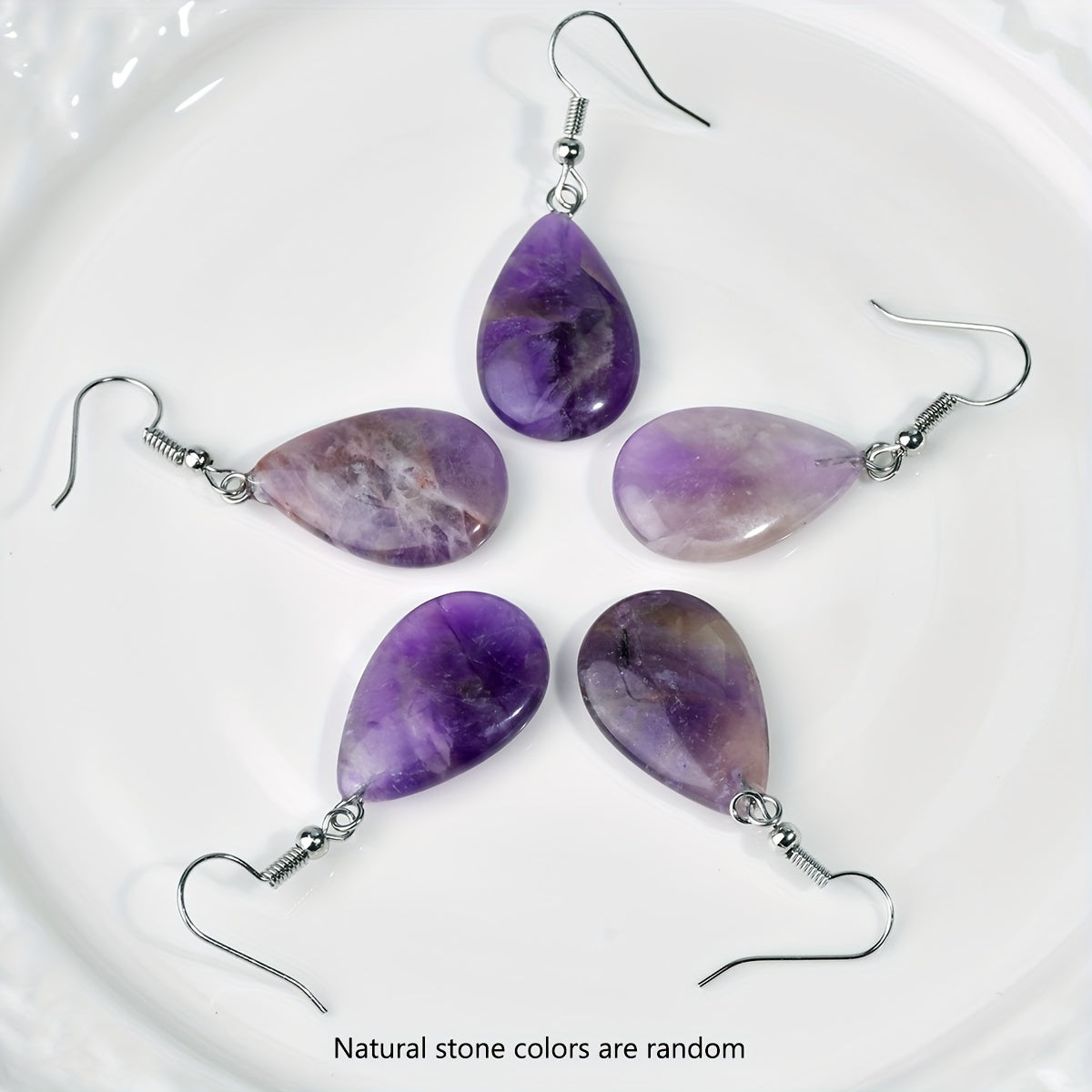 6pcs Irregular Purple Crystal Necklace Earrings Set, Bohemian Fashion, for Daily, Holiday, Gift