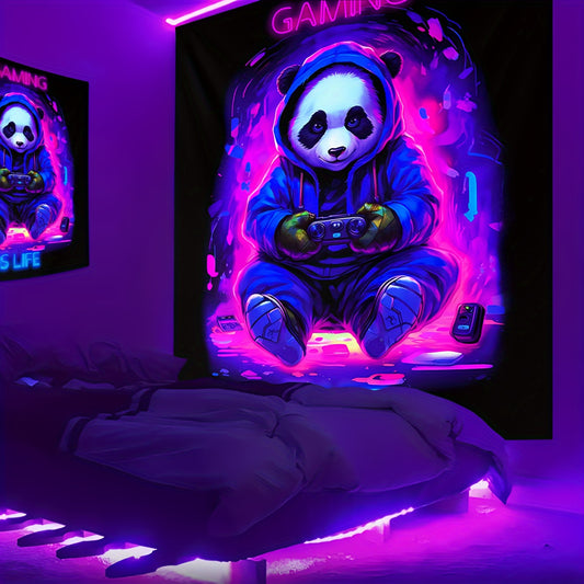 UV-Blacklight Panda Tapestry for Gamers' Rooms & Bedrooms - Easy Install, Cosmic Space Theme