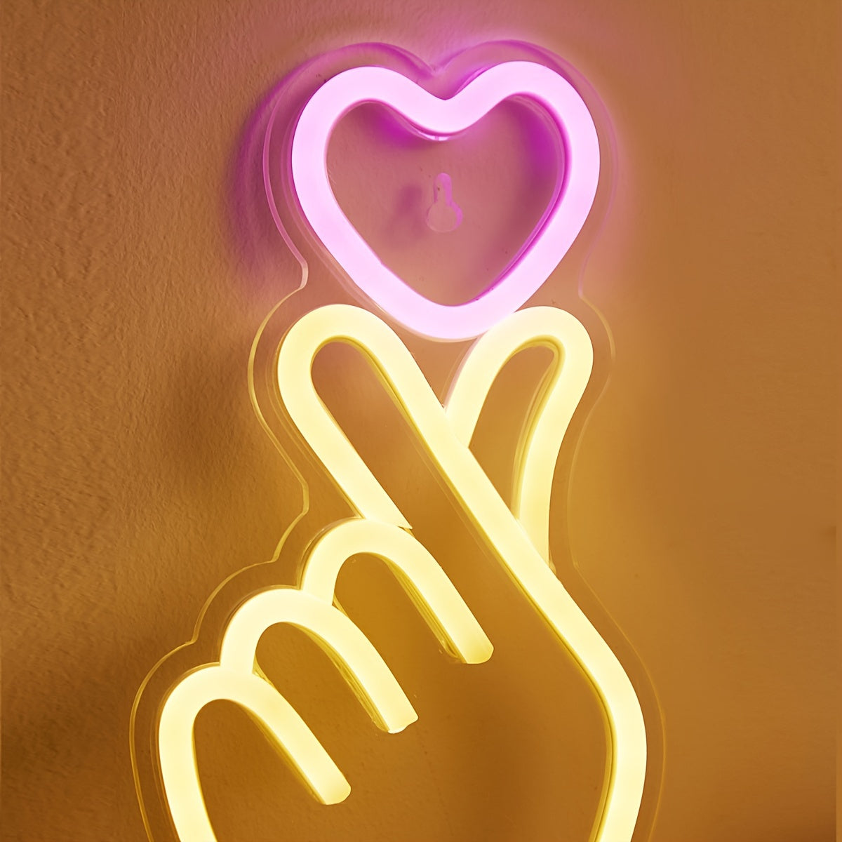 [LED Neon Sign] 1pc LED Neon Sign, Finger Heart Design | 5V USB Powered, Plastic, Wall Hanging, Switch Control, Bedroom Decor, No Battery Required