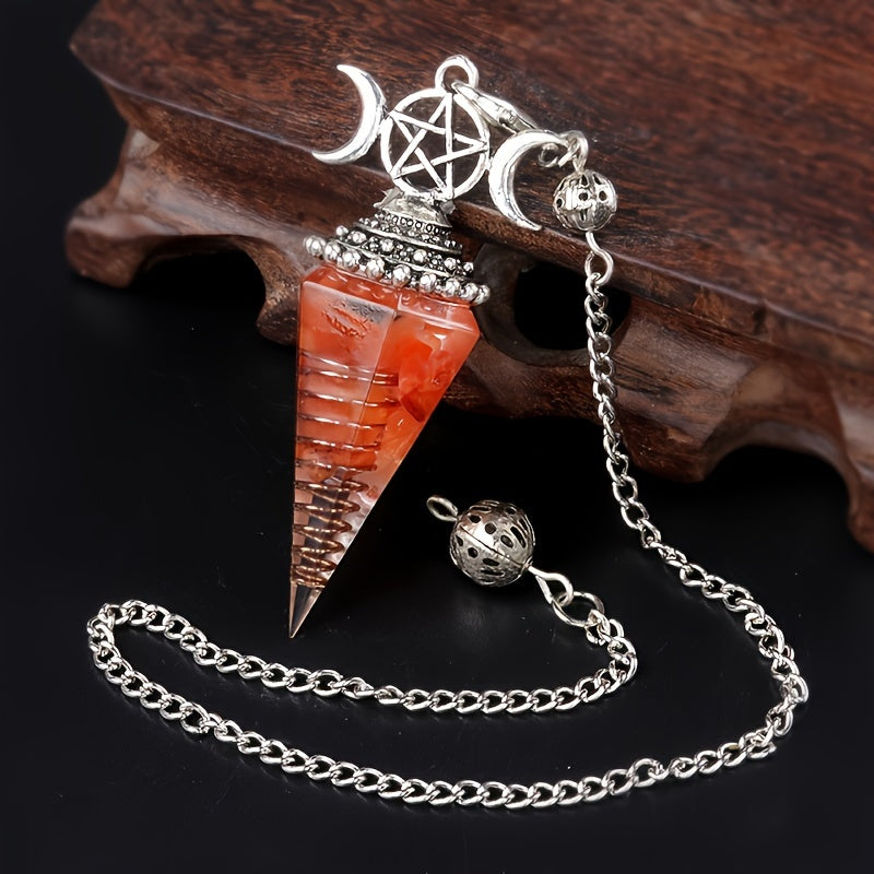 1PC Seven Chakra Gravel Resin Artificial Crystal Pendant, Divination Moon Chakra Hexagonal Cone Pendulum