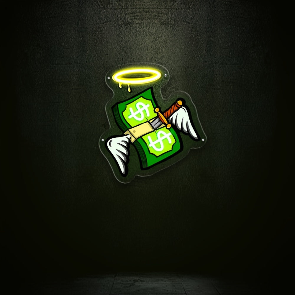 1pc Dollars And Wings LED Neon Sign Neon Wall And Table Decor, Light Up Signs USB Powered Neon Lights Signs, For Bedroom Room Bar Wedding Party Decoration