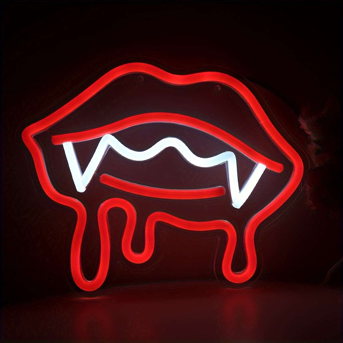 Vampire Lips LED Neon Sign - USB Powered Wall Art for Parties, Pubs & Clubs Decor, 9.84''x8.07''