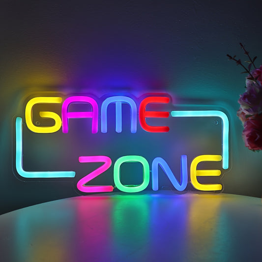 Game Zone LED Neon Sign - USB Powered, Wall Hanging, Single Color, Multipurpose Night Light for Gaming Room, Home, Party, Pub, Club - 11.77'' x 5.47'', Plastic with Metal Finish, Switch Control