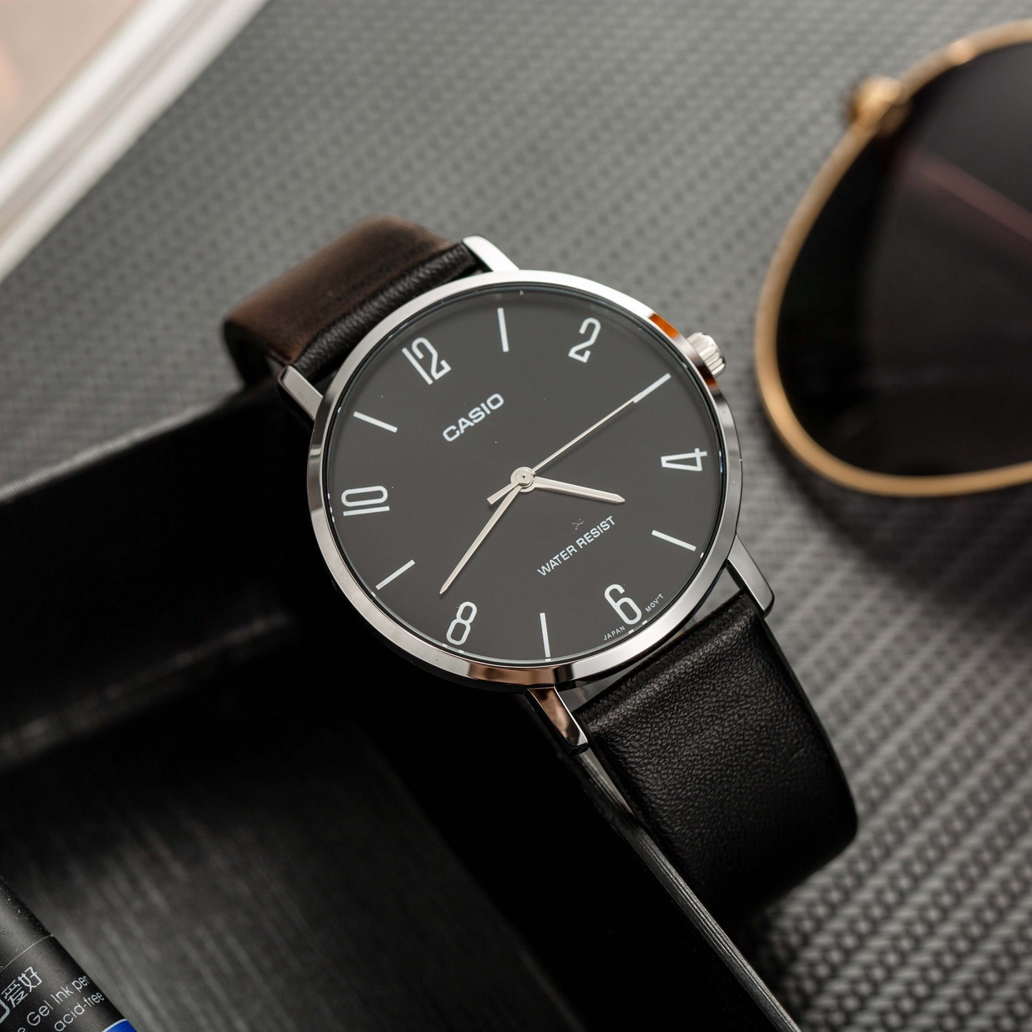 Casio Quartz Date Watch 50M Water Resistant Leather Strap