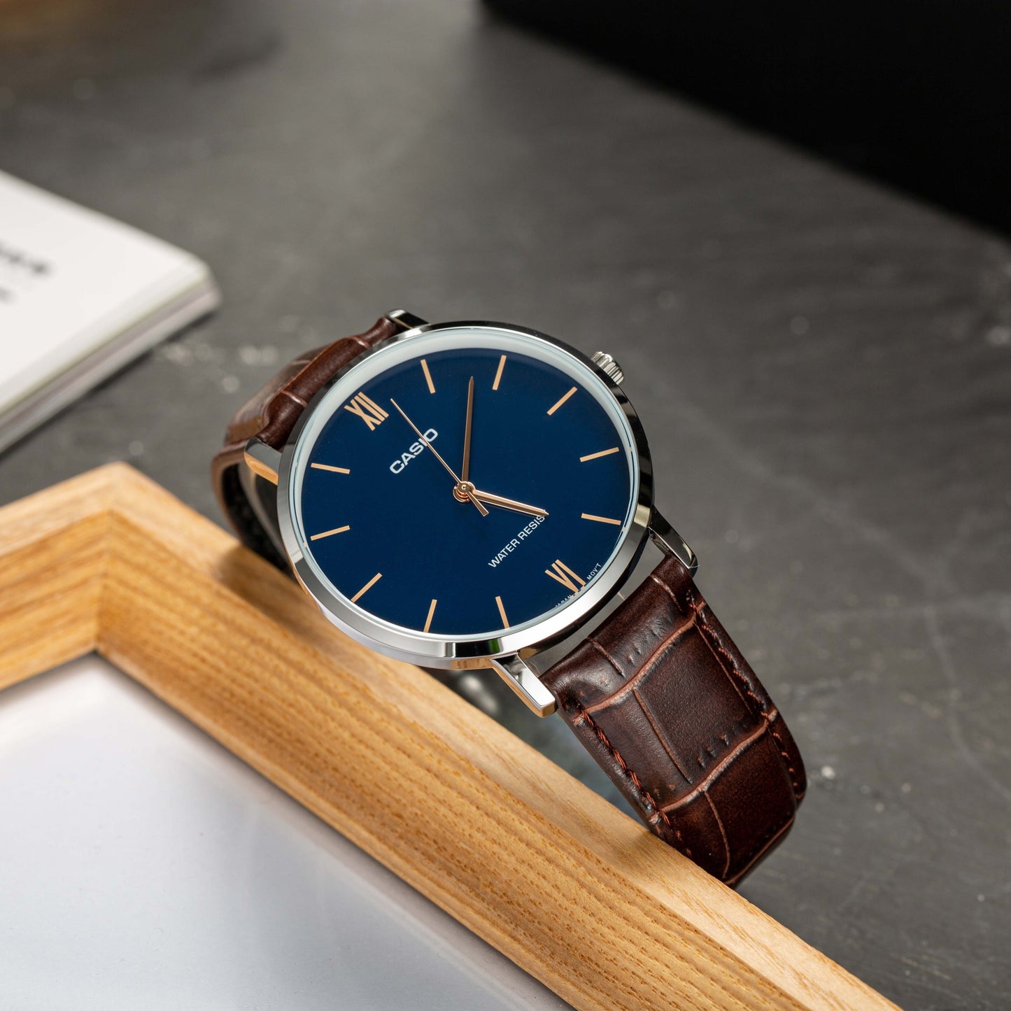 Casio Quartz Date Watch 50M Water Resistant Leather Strap