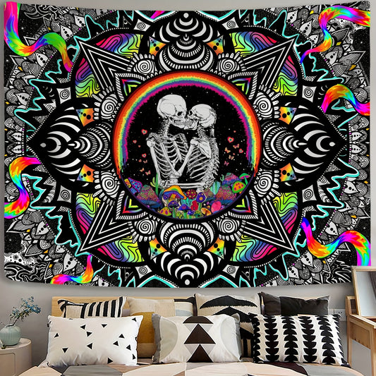 Psychedelic Skull & Colorful Floral Tapestry - Soft, Durable Wall Hanging for Bedroom, Living Room, Dorm Decor, Skull Home Decor, Fantasy Theme