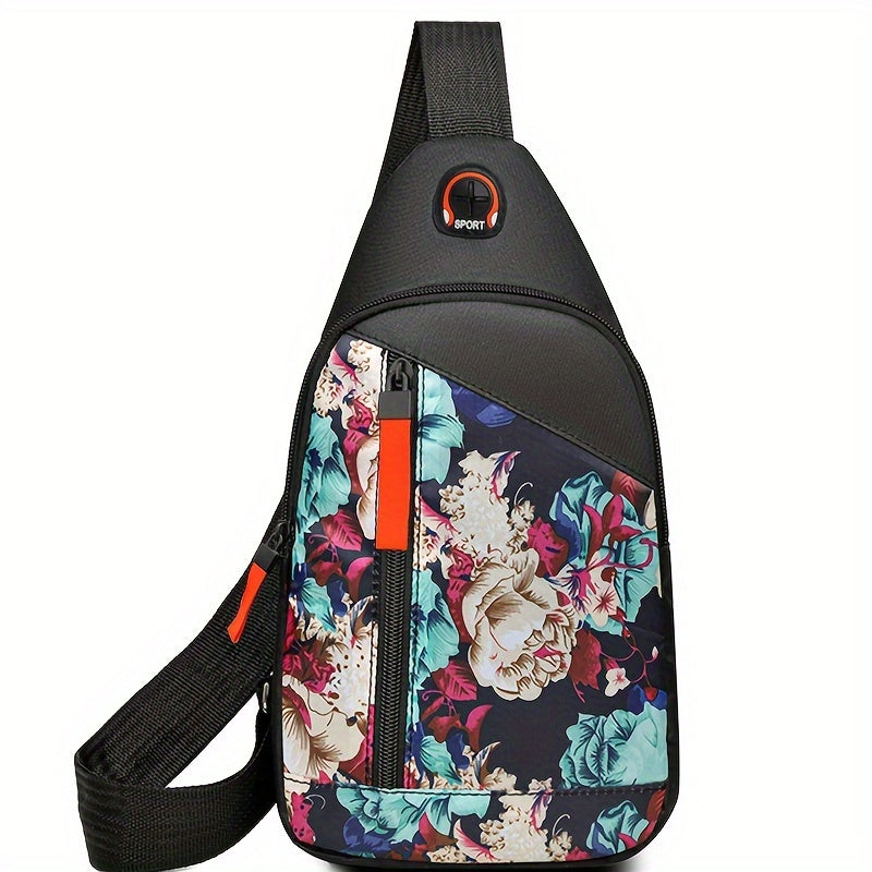 Floral Print Canvas Crossbody Bag Lightweight Shoulder Bag