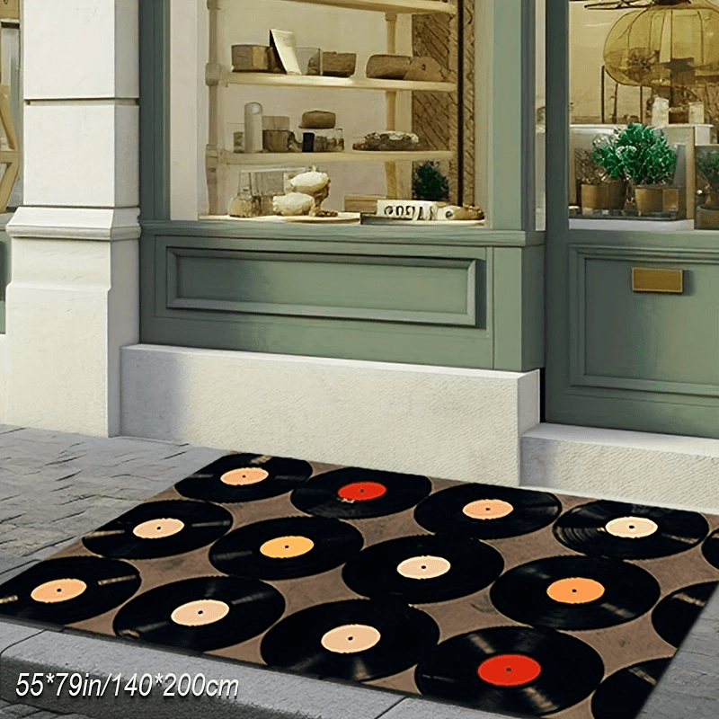 Crystal Velvet Black Vinyl Record Retro Music Enthusiast Carpet Commercial Home Decoration Carpet Store Bedroom Living Room Study Entrance Soft Earth Carpet Easy To Clean Anti-slip Waterproof Mat