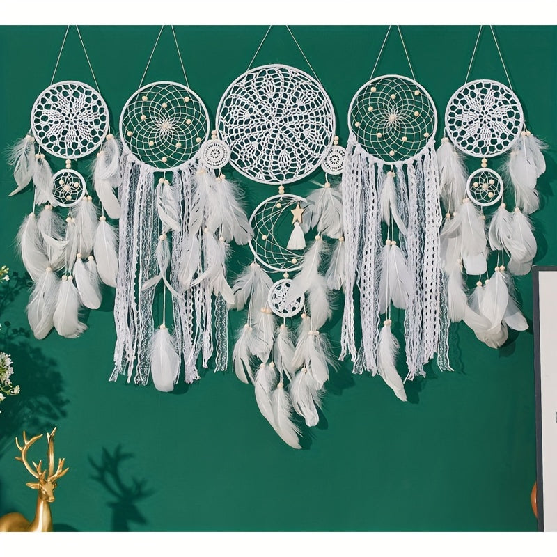 Bohemian Dream Catcher Wall Hanging Set of 5, European Style Home Decor, Feathered Handmade Dream Catchers for General Use, Universal Holiday Decor, No Electricity Required - 1 Set