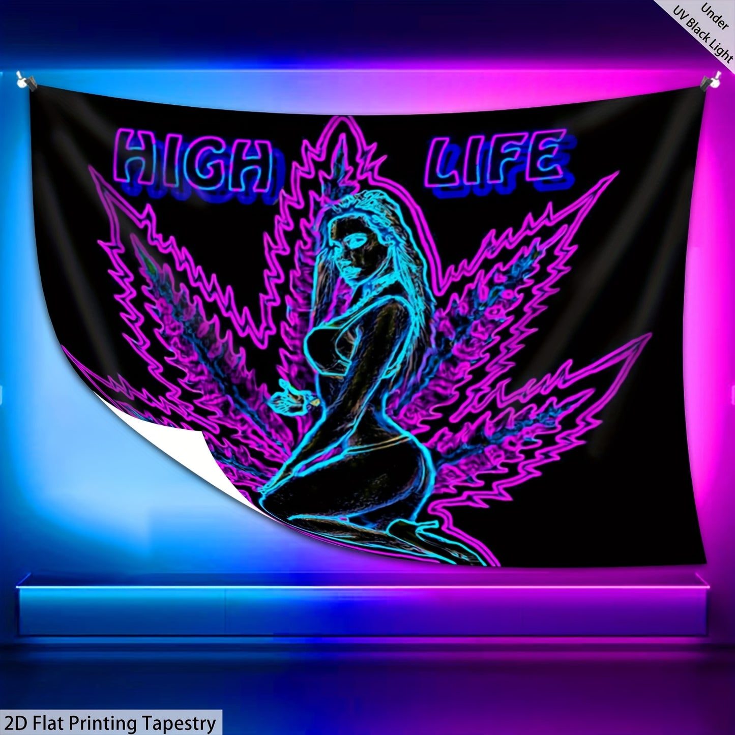 1pc High Life Leaf Pattern Fluorescent Tapestry - UV Black Light Wall Hanging for Living Room, Bedroom, Office & Party Decor - Easy Installation with Free Package, Bedroom Decor, Stylish Room Accent, Durable Room Accent