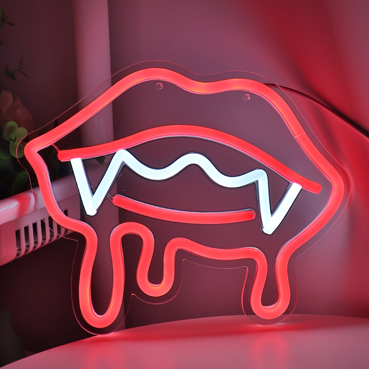 Vampire Lips LED Neon Sign - USB Powered Wall Art for Parties, Pubs & Clubs Decor, 9.84''x8.07''