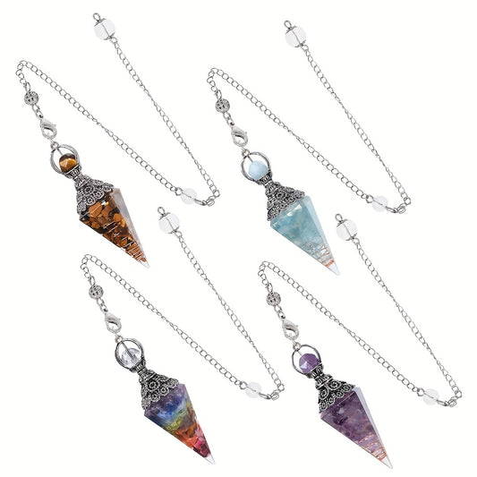 1pc Natural Amethyst, Aquamarine Chakra, Healing Aura Pendulum, 12 Crystal Point Pendant, With Hexagram Charm Spell, Balance Magnetic Field Dream Catcher