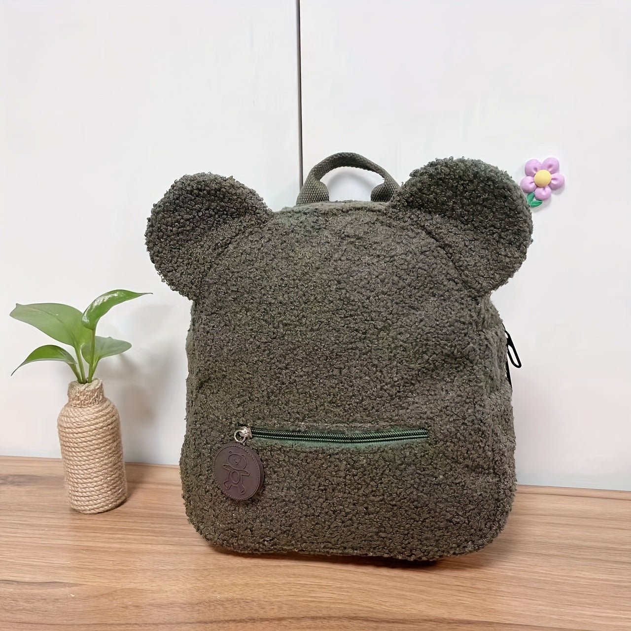 Personalised Womens Girls Cute Bear Pattern Backpack Plush Backpack for girls Custom Name Small Casual Shoulder Daypack Personalised Embroidery Cute Backpack for School Bear Ears Animal Plush Backpack Custom Name Small Backpa