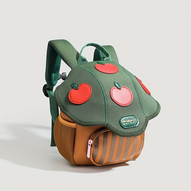 Chic Red Mini Backpack for Women - Cute Mushroom Design, Faux Leather with Faux Fur Accents, Zip Closure