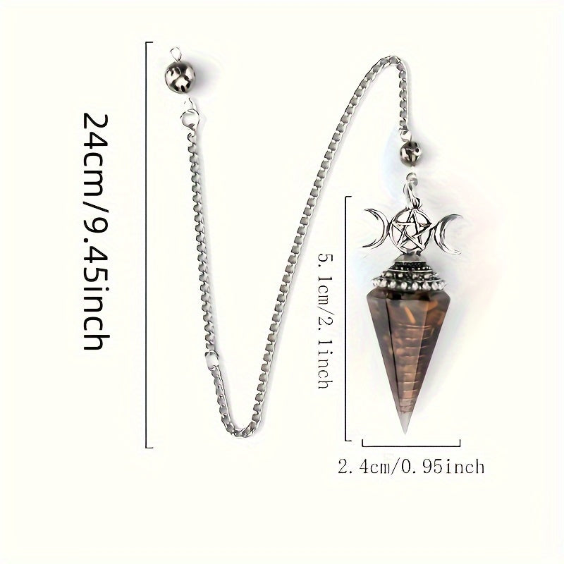 1PC Seven Chakra Gravel Resin Artificial Crystal Pendant, Divination Moon Chakra Hexagonal Cone Pendulum