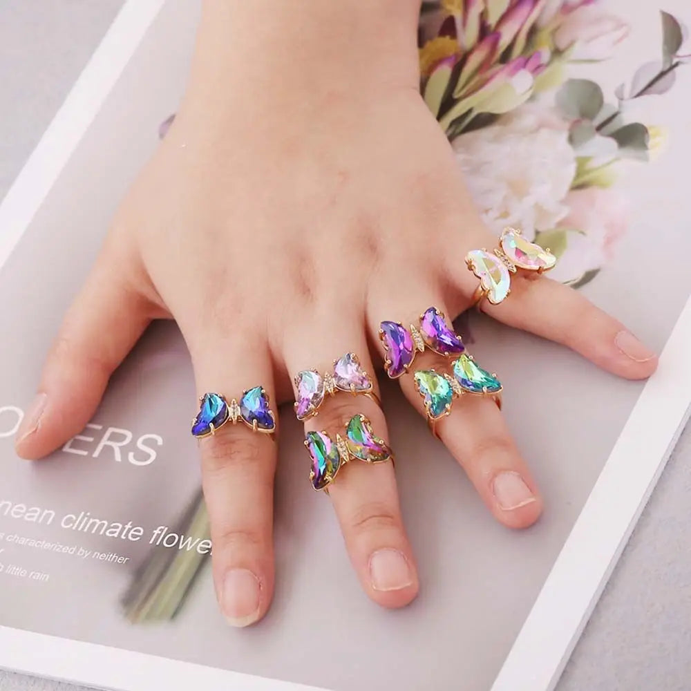 Butterfly Mood Ring Gradient Color Adjustable Temperature Ring Jewelry For Kids Birthday Gold Butterfly Rings Wholesale 2023