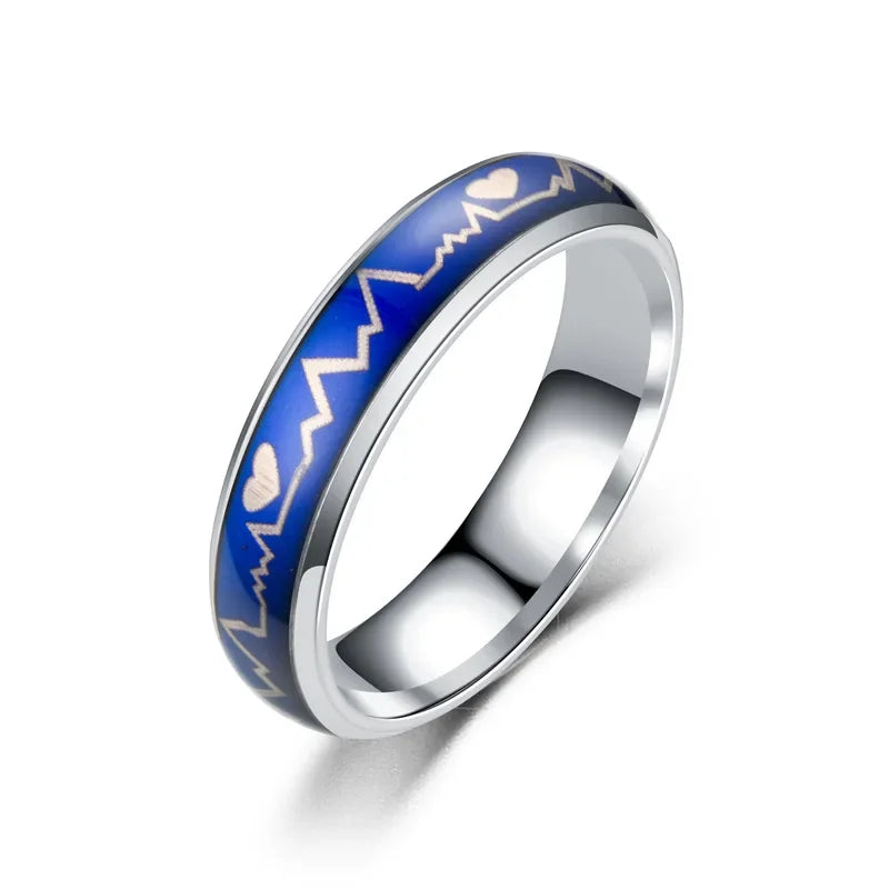 Fashion Heart Beat Electrocardiogram Rings For Women Temperature Emotion Feeling Mood Ring Trendy Men Charm Jewelry Gift anillos