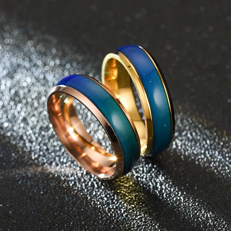 5 Colors Stainless Steel Changing Color Rings Mood Emotion Feeling Temperature Ring for Women Men Couples Ring Tone Jewelry Gift